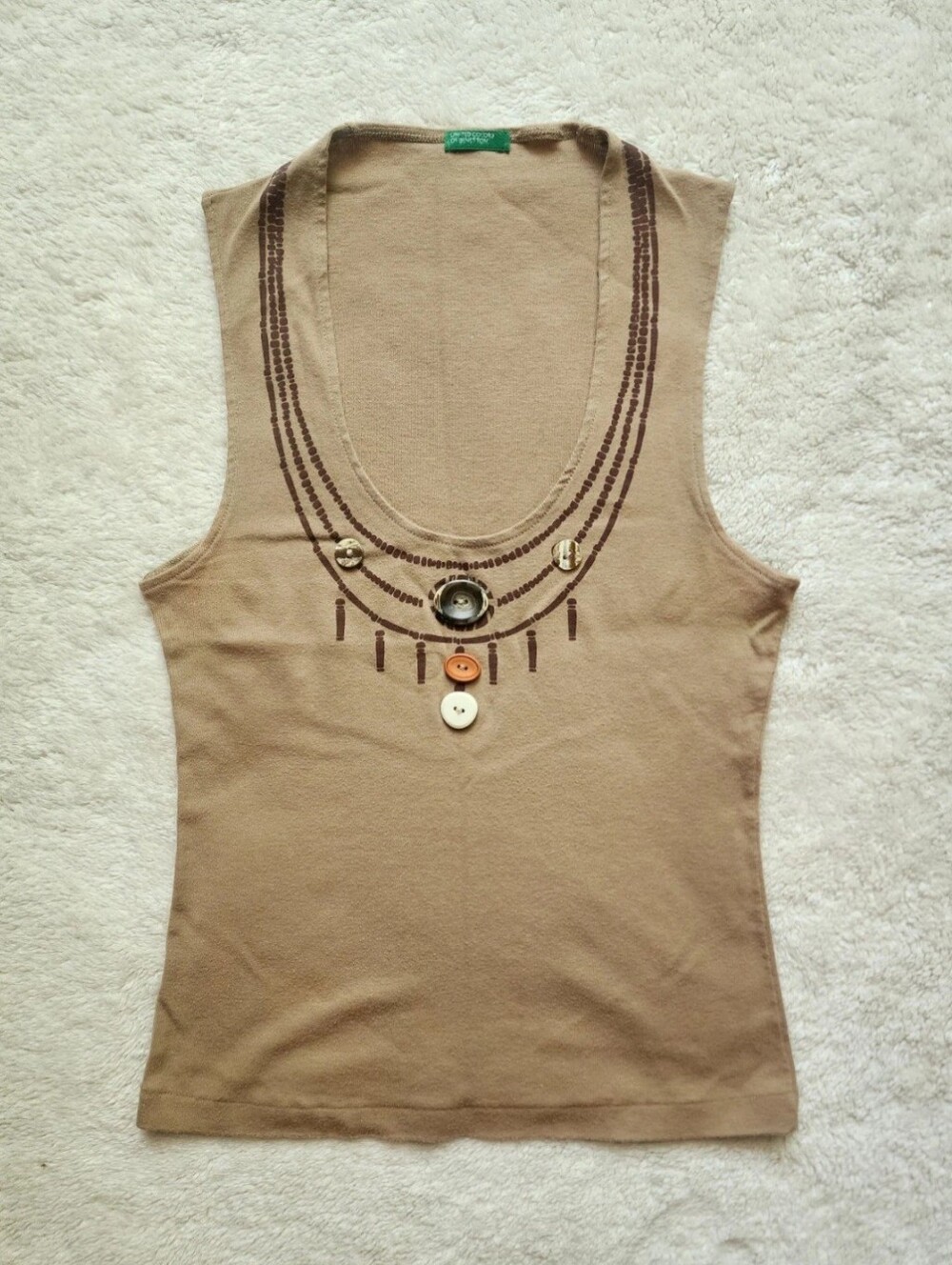 United Colors of Benetton Y2K Women's Beige Sleeveless Scoop Neck Tank S